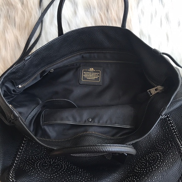 Coach Black Tatum Studded Tall Tote EUC - Picture 7 of 12